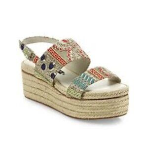 ALICE + OLIVIA Anastasia Sequin Embroidered Jute Platform Sandal - Size 38 / 7.5